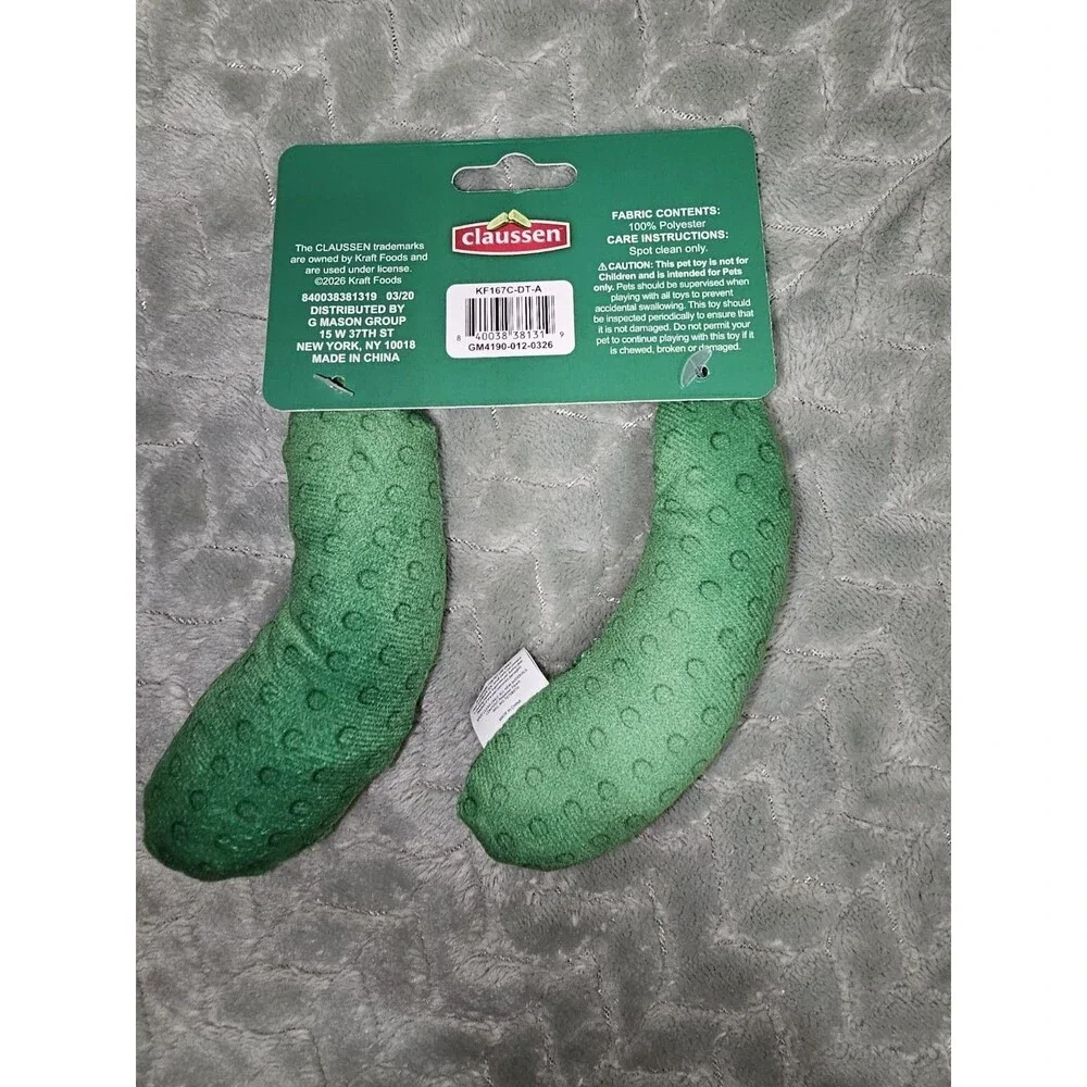 Claussen Pickle Plush Squeaky Stuffed Dog Toy Set, Small Dog, Polyester NWT
